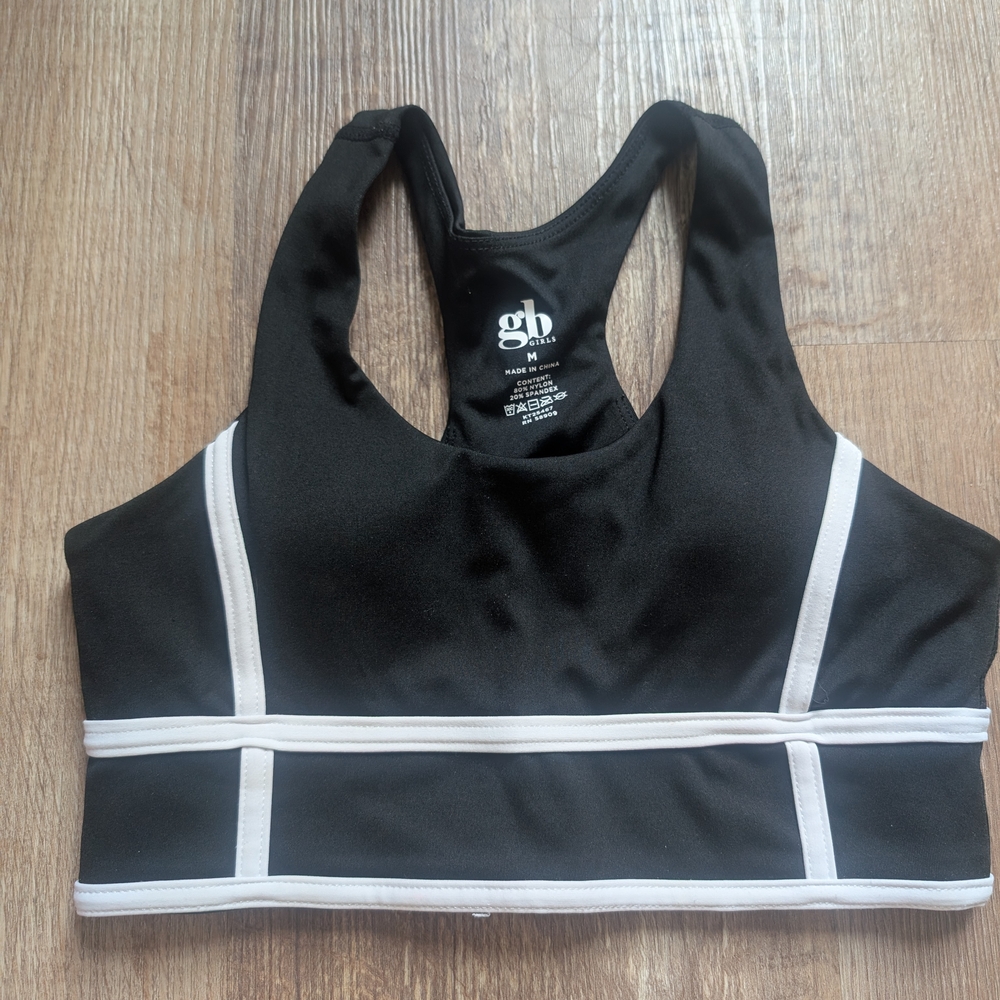 Gibson Girl Black and White Geometric Sports Bra Size Child Medium